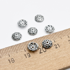 Шапочка, цвет серебро (родий), размер 6,6*2,6 мм, цена за 10 шт