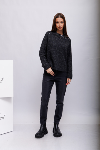 Marc Cain Свитер с альпакой и виргинской шерстью, украшенный камнями