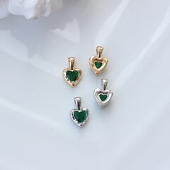 Подвеска Сердце с тёмно-зелёным фианитом, 12*8 мм, родий, П300