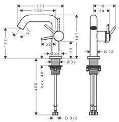 Смеситель для раковины 110, с донным клапаном, бронза Hansgrohe Tecturis S 73320140