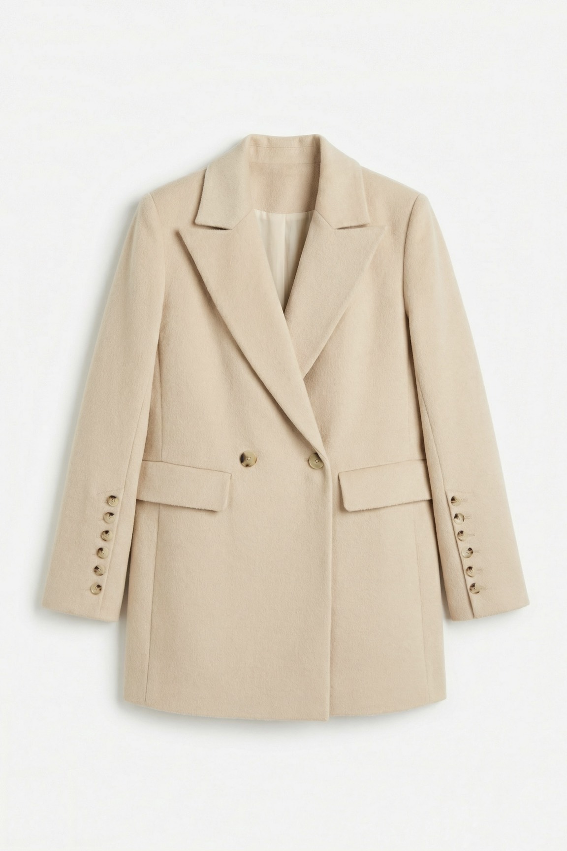 Пальто двубортное укороченное, сливочное