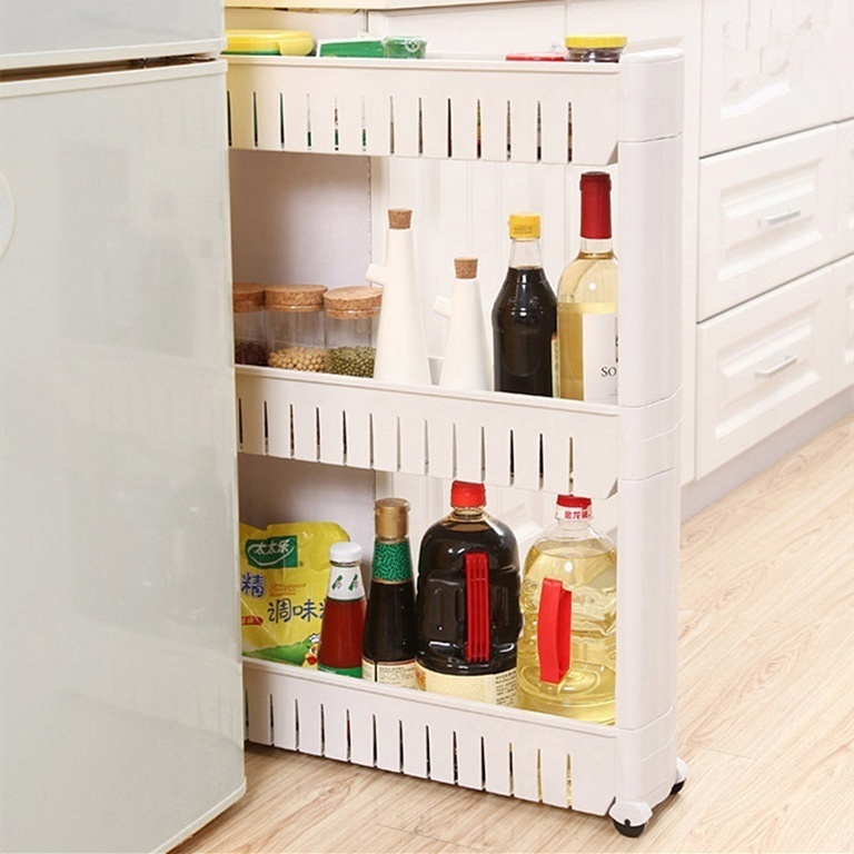  полка для кухни на колесиках за холодильник - 96 фото