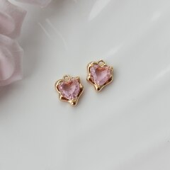 Подвеска Сердце с фианитом 13*11 мм, розовый, позолота, П355