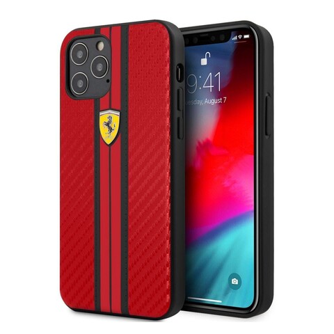Карбоновый чехол Ferrari Carbon PU для iPhone 12 Pro Max (Красный)