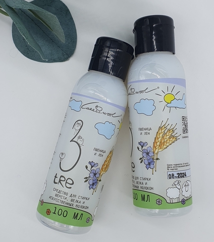 TRE средство для повседневной стирки шерсти, шелка и искусственных волокон, пшеница и лен, 100мл