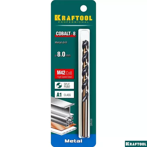 KRAFTOOL COBALT 8.0 х117мм, Сверло по металлу HSS-Co(8%) , сталь М42(S2-10-1-8)