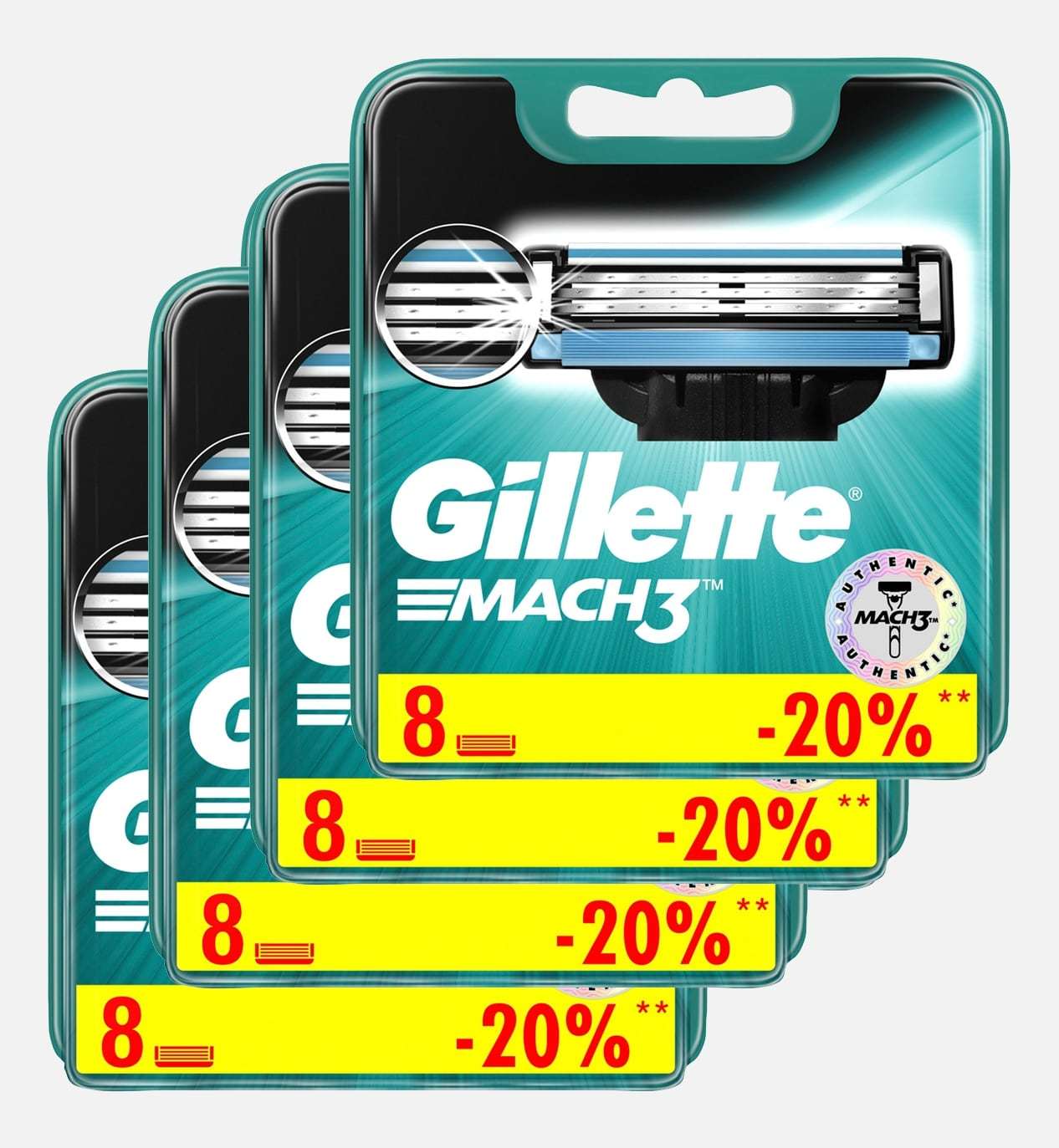 Сменные кассеты для бритья Gillette MACH3 комплект 4 по 8 (32 шт) Цена с учетом скидки 9%.