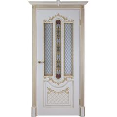Купить Межкомнатная дверь эмаль Александрия 2 слоновая кость патина золото остеклённая