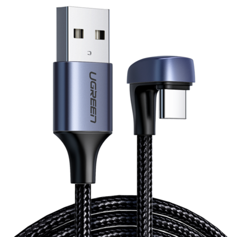 Кабель угловой UGREEN USB-A to Angled USB-C 2.0 Cable Aluminum Case with Braided 2м черный US311