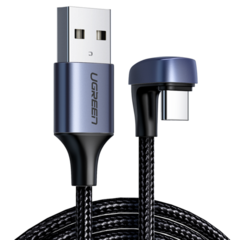 Кабель угловой UGREEN USB-A to Angled USB-C 2.0 Cable Aluminum Case with Braided 2м черный US311