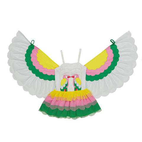 Платье Stella McCartney Kids Winged Tulle Parrot Embroidery