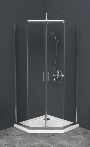 BelBagno UNO-195-P-2-90-C-Cr Душевой уголок пятиугольный с двумя раздвижными дверьми.  Стекло 5 мм в дверях, 4 мм в неподвижных стенках, прозрачное, хром