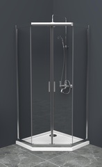 BelBagno UNO-195-P-2-90-C-Cr Душевой уголок пятиугольный с двумя раздвижными дверьми.  Стекло 5 мм в дверях, 4 мм в неподвижных стенках, прозрачное, хром фото