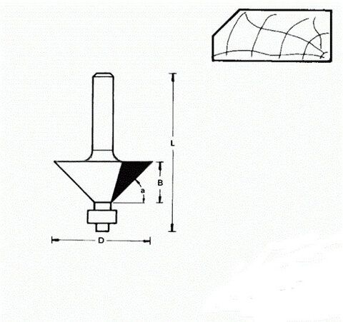 711876 Фреза (D): 31,8 mm (B): 12,7 mm (L): 50 mm (A): 45° (754037) Хвостовик 6 mm