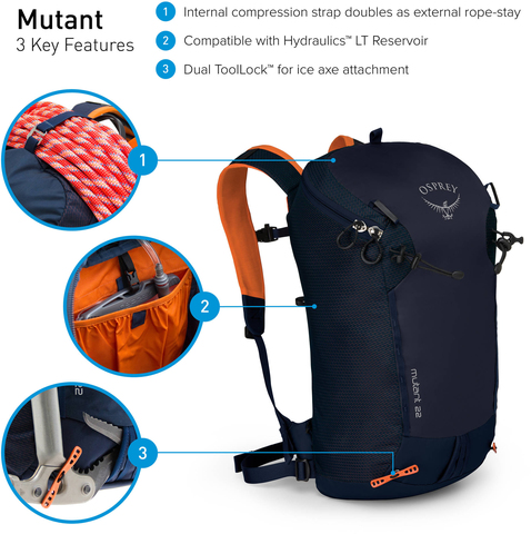 Картинка рюкзак туристический Osprey Mutant 22 Blue Fire - 5