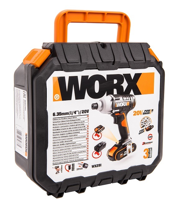 Винтоверт ударный аккумуляторный WORX WX291, 20В, 2Ач х1, с кейсом