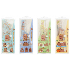 
          Линейка Basir пластиковая, набор 4 шт, серия "Капибара", 4 предмета: линейка 20 см, транспортир и два угольника