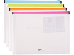 Папка на молнии А5 0,18мм прозрачная, с расширением, 4 цвета молнии