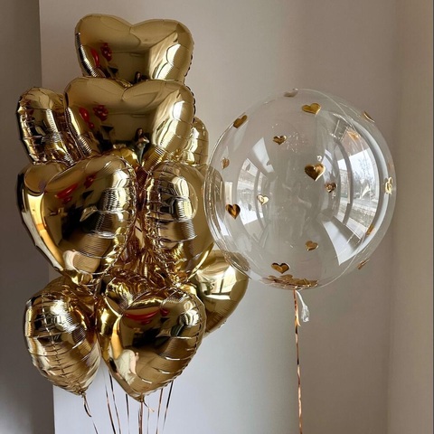 Сет из гелиевых шаров Сердца светлое золото