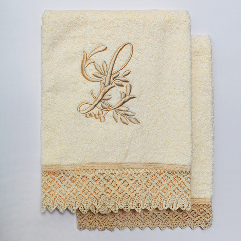 Набор полотенец 2 шт Old Florence Rombetti с вышивкой инициалов J бежевый