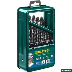 KRAFTOOL HSS-G, 25 шт, (1-13 мм), сталь P6M5, набор сверл по металлу (29651-H25)