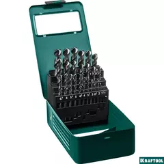 KRAFTOOL HSS-G, 25 шт, (1-13 мм), сталь P6M5, набор сверл по металлу (29651-H25)