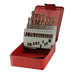 Набор сверл по металлу 1-10мм 19шт DIN338 HSSE-Co5 135° LH-Левые (мет. кейс) H-Tools 215214LiHT