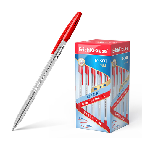 Набор шариковых ручек ErichKrause® R-301 Classic Stick 1.0, красный, 50 шт