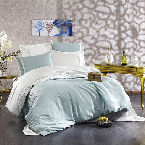 Постельное белье 2 спальное евро Grazie home Alix ментоловое/кремовое