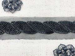 Тесьма декоративная вышивка стеклярус, ш. 2,5 см, чёрный
