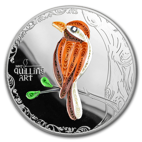 Острова Кука 2017, 2 доллара, серебро. Птица из рюшечек