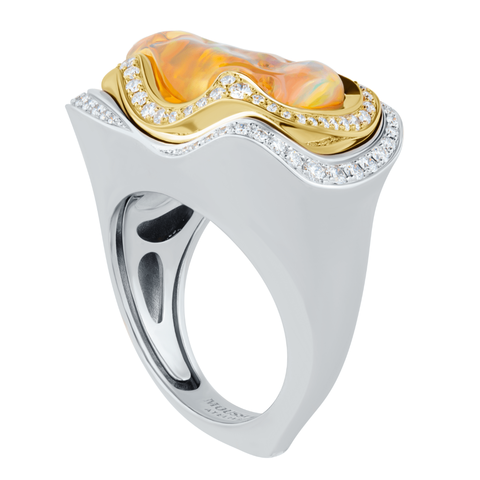 Кольцо с Мексиканским Опалом и Бриллиантами, R0029-8/1