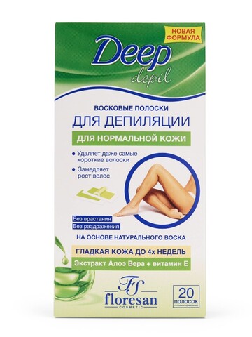 Floresan DEEP DEPIL Восковые полоски для депиляции нормальной кожи с алоэ вера, 20шт