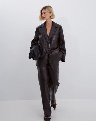 Жакет свободного кроя из искусственной кожи шоколад