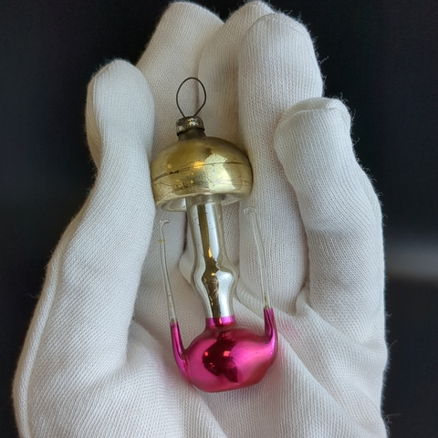 Ёлочная игрушка керосиновая лампа подвесная, тонкое стекло, винтаж СССР 1960-1980 гг