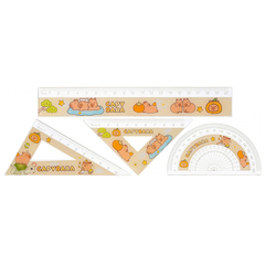 
          Линейка Basir пластиковая, набор 4 шт, серия "Капибара", 4 предмета: линейка 20 см, транспортир и два угольника