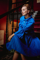 Таисия. Платье льняное миди с пышным рукавом PL-422575