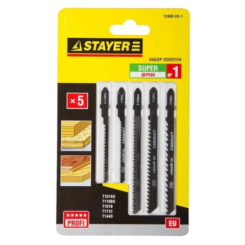 STAYER T-хвост., по дереву, 5 шт, SUPER №1. набор полотен для лобзика (15980-H5-1)