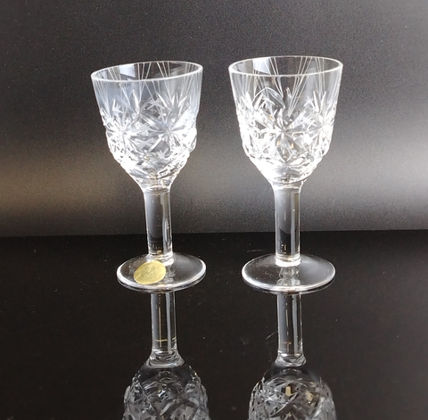 Рюмки на 2 персоны хрустальные "Комета" автор Е. В. Яновская, алмазная грань, геометрический орнамент, ЛЗХС, винтаж СССР 1970-1980 гг