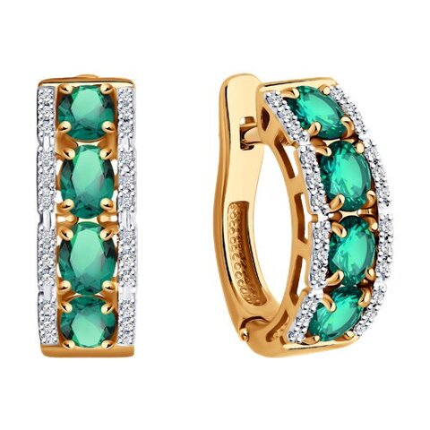 3020431 - Серьги из золота 585 пробы с бриллиантами и изумрудами