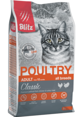 Сухой корм для кошек для взрослых кошек Домашняя птица Blitz Classic Poultry Adult Cat All Breeds 2кг
