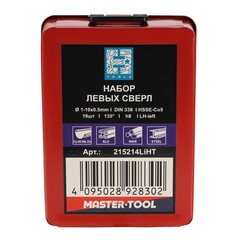 Набор сверл по металлу 1-10мм 19шт DIN338 HSSE-Co5 135° LH-Левые (мет. кейс) H-Tools 215214LiHT