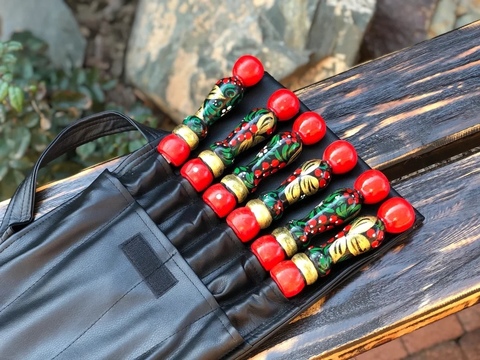 Набор шампуров Хохлома в чехле кожзам чёрный