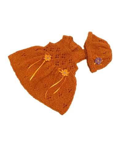 Вязаный сарафан и шапочка - Оранжевый. Одежда для кукол, пупсов и мягких игрушек.
