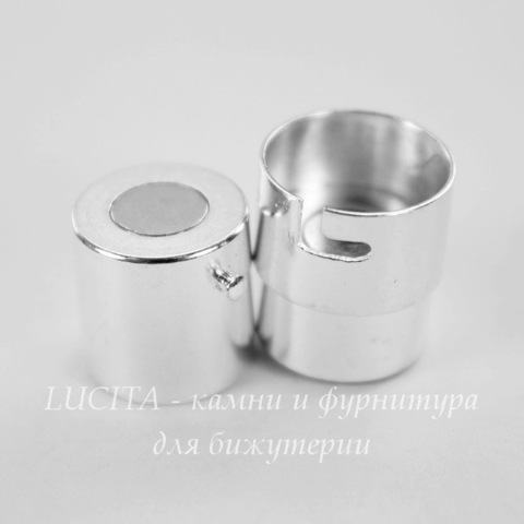 Замок для шнура 10 мм магнитный из 2х частей, 18х12 мм (цвет - серебро) (064)