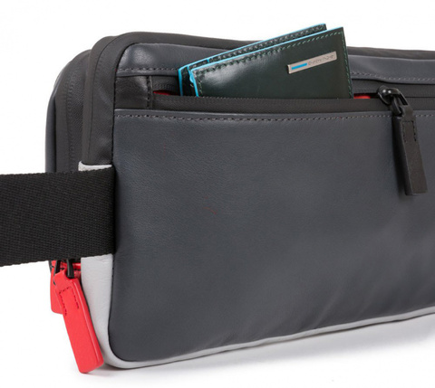 Сумка на пояс мужская Piquadro Urban, серый/черный, кожа натуральная (CA4975UB00/GRN)