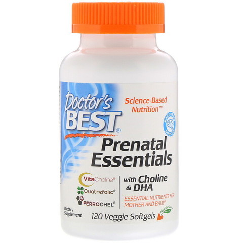Doctor's Best, Prenatal Essentials, с холином и ДГК (Омега-3), 120 растительных мягких таблеток