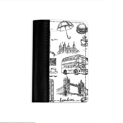 Обложка на паспорт комбинированная "London" черная, белая вставка