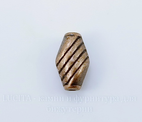 Бусина металлическая "Полосатая" 10х6 мм (цвет - античная медь), 10 штук