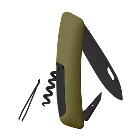 Швейцарский нож SWIZA D01 AllBlack, 95 мм, 6 функций, темно-зеленый (подар. упак.)